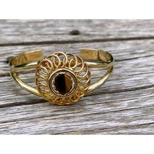 Vintage 1970s Cuff Bracelet Spiral Center tigers Eye, Boho Hippy